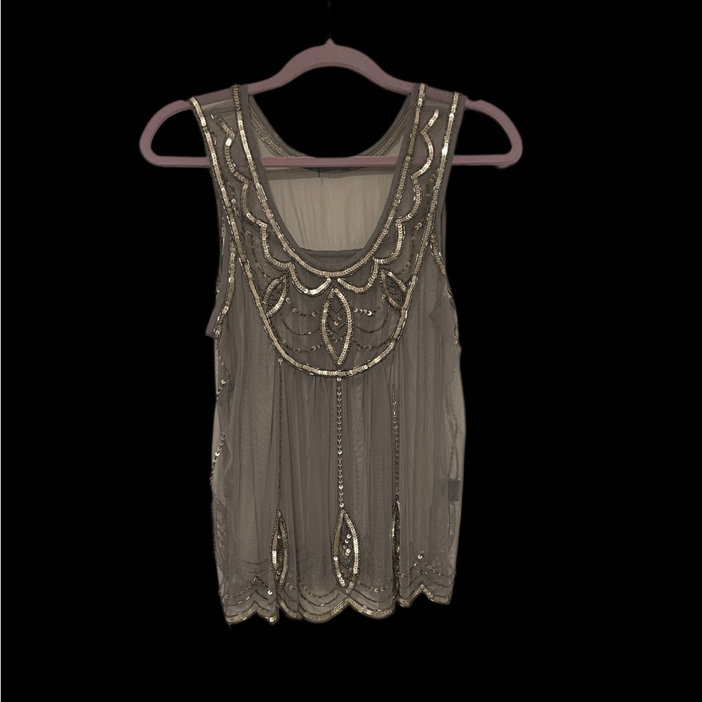 Elegant Sheer Tank Top with Gold Accents